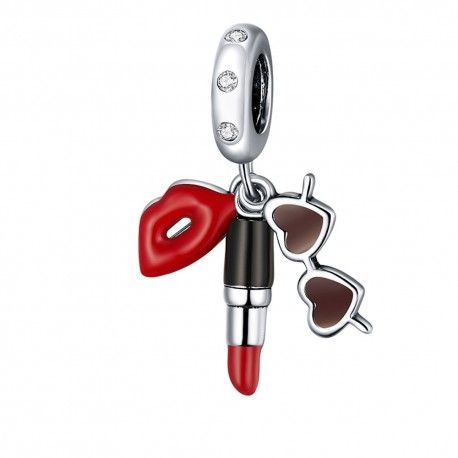 Sterling silver pendant charm Lipstick and sunglasses