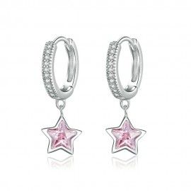 Silver earrings Pink stars