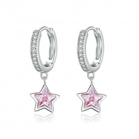 Silver earrings Pink stars