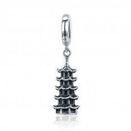 Sterling silver pendant charm Pagoda tower
