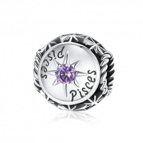 Sterling silver charm Zodiac sign Pisces with zirconia