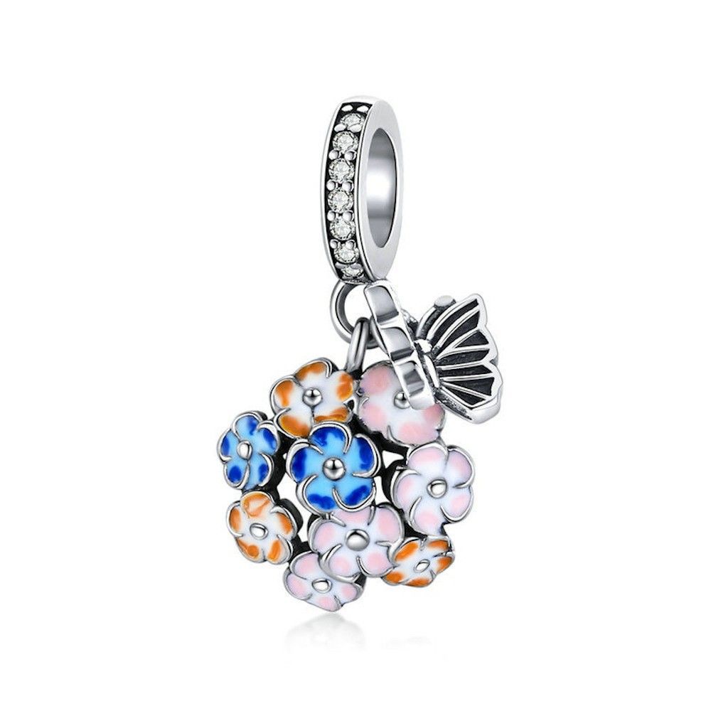 Sterling silver pendant charm Colorful garden