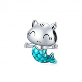 Zilveren bedel Kitten zeemeermin
