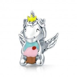 Sterling silver charm Unicorn with cake