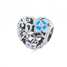 Sterling silver charm Flower and butterfly
