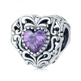 Sterling silver charm Mysterious purple heart