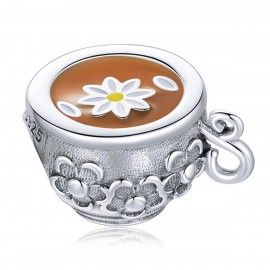 Charm en plata de Ley Taza de té con flores