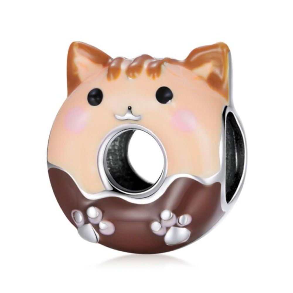 Sterling silver charm Cat donut