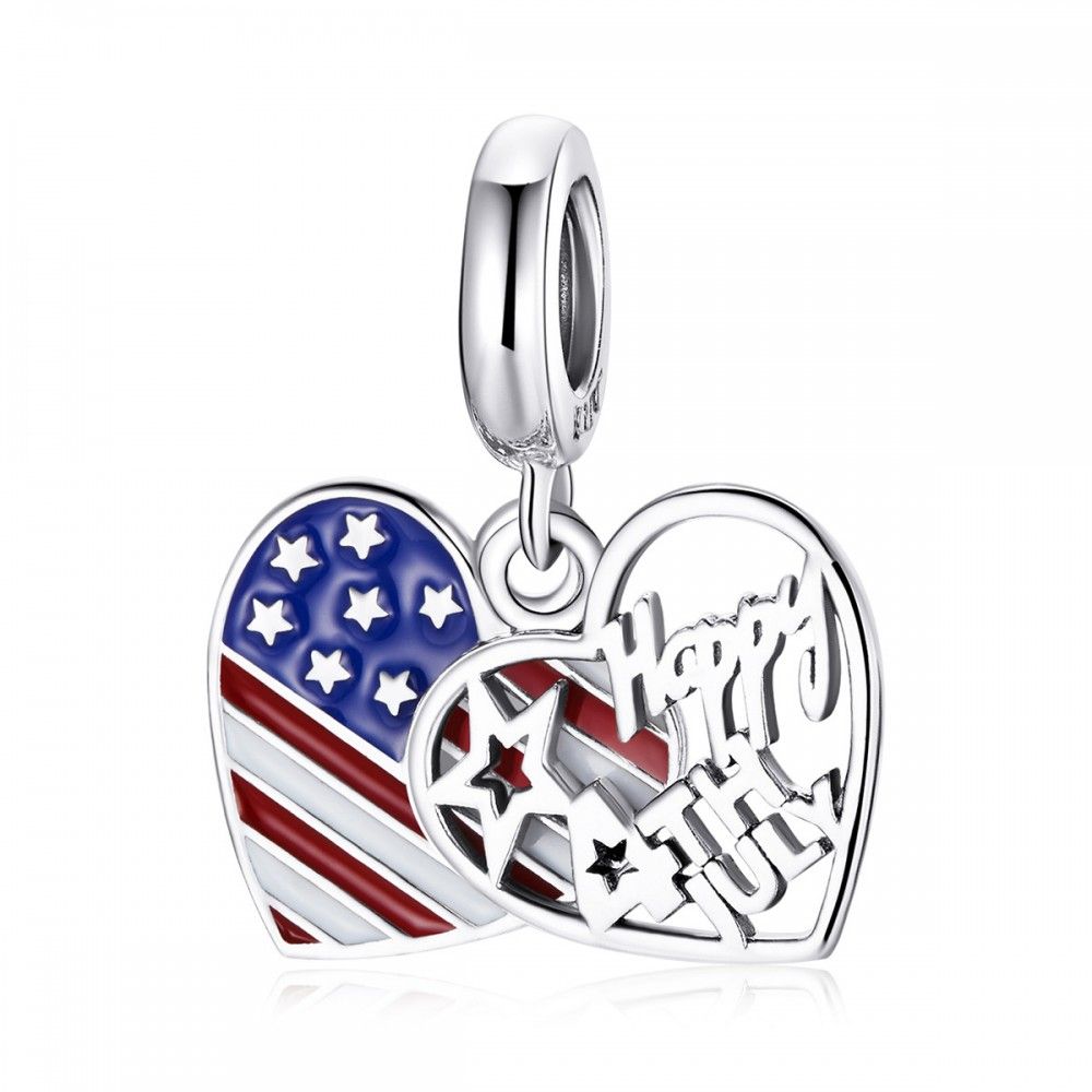 Sterling silver pendant charm Happy 4th of July