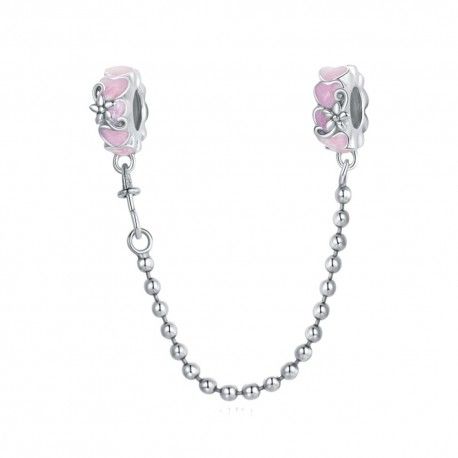Sterling silver safety chain Pink flowers