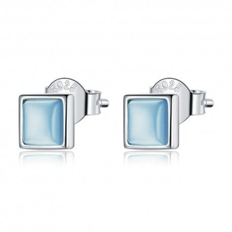 Silver earrings Blue square