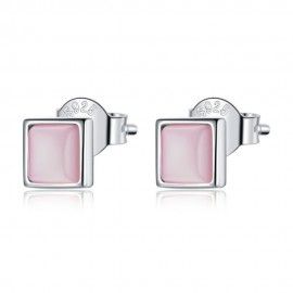 Silver earrings Pink square