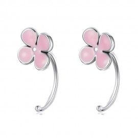 Silver earrings Pink flower