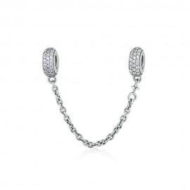 Sterling silver safety chain Charm filled with zirconia