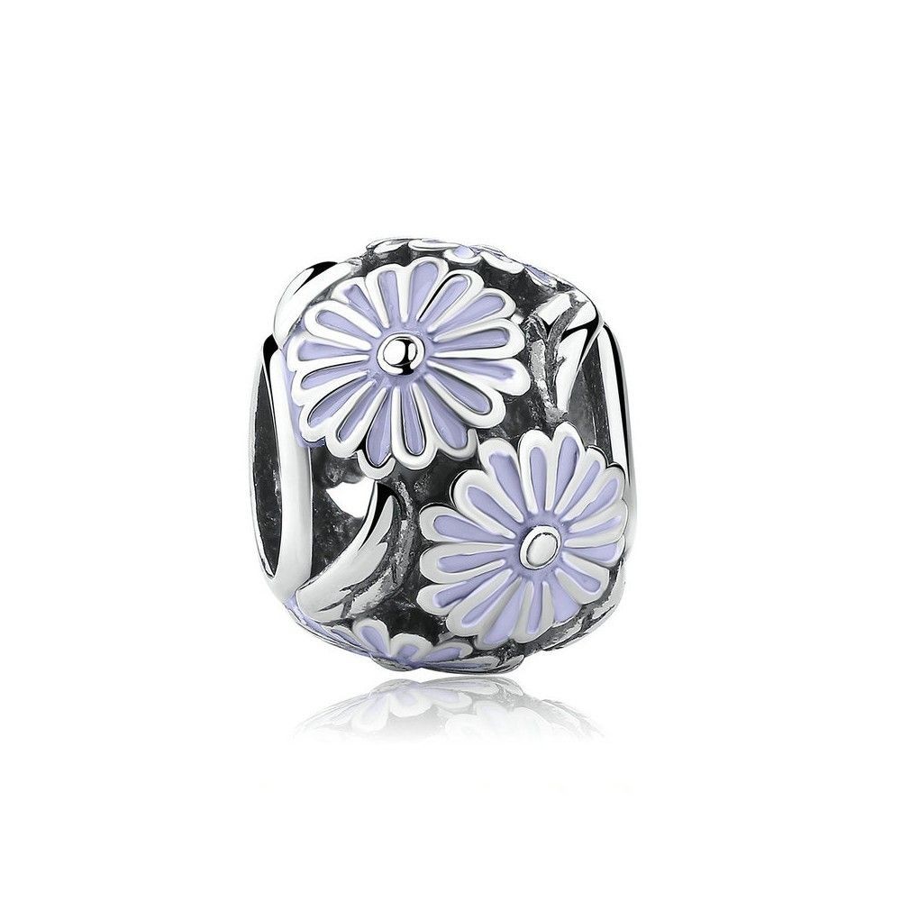 Sterling Silber Charm Emaille Daisy Wiese Blume Lavendel