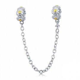 Sterling silver safety chain Daisy with golden dots