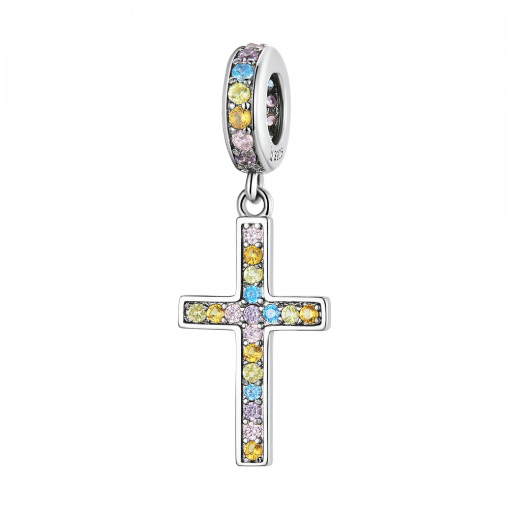 Sterling silver pendant charm Colorful cross