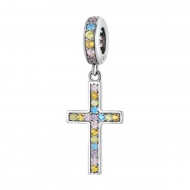 Sterling silver pendant charm Colorful cross