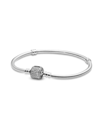 Silver Snake Bracelet with Pave Clasp