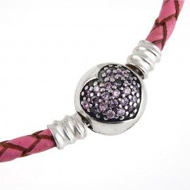 Bracelet tressé  en cuir avec clip coeur en zircone violet