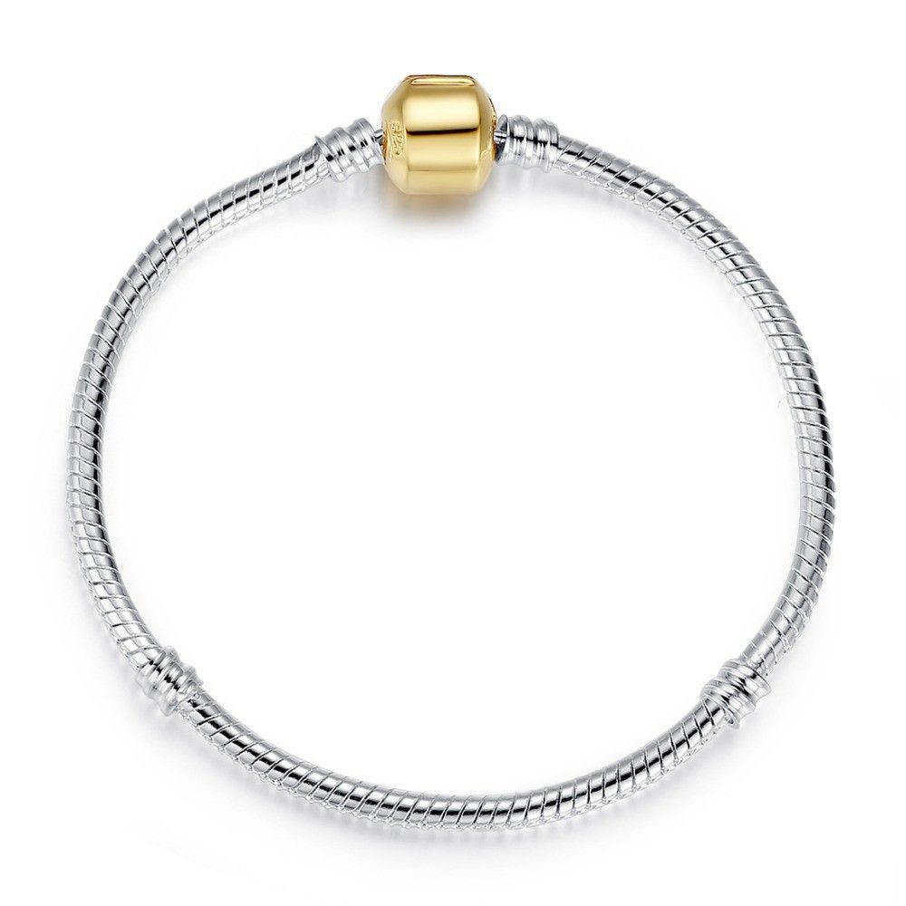 Silver plated snake bracelet with gold plated clasp
