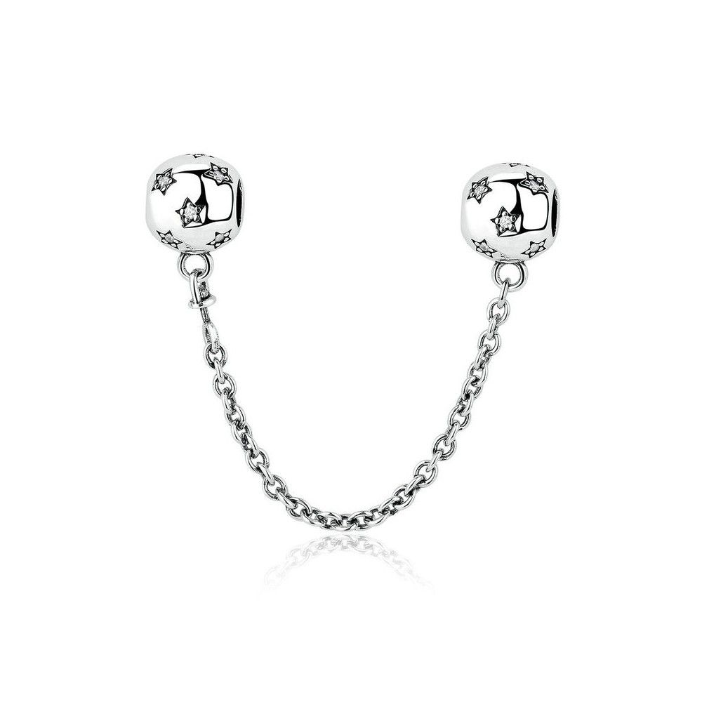 Sterling silver safety chain Charm with stars