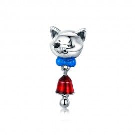 Sterling Silber Charm-Anhänger Katze mit Glocke