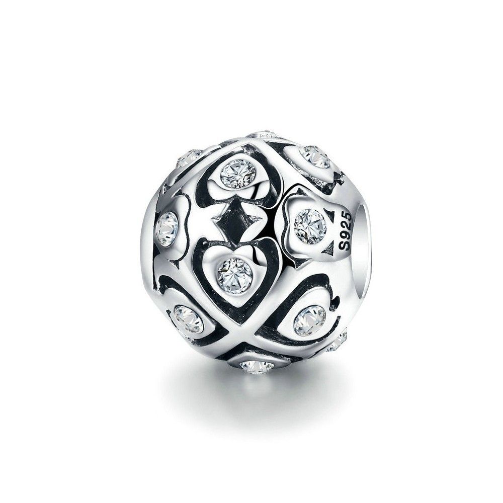 Sterling silver charm Ball with shining hearts