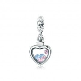 Sterling silver pendant charm Romantic heart filled with stones