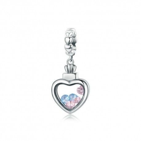 Zilveren hangende bedel Romantisch hart gevuld met steentjes
