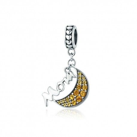 Sterling silver pendant charm Mom with yellow moon