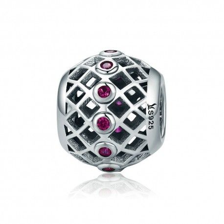 Sterling silver charm Ball with pink cubic zirconia