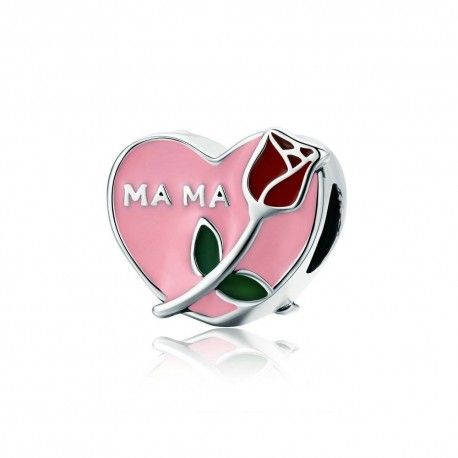 Sterling silver charm Love heart with rose